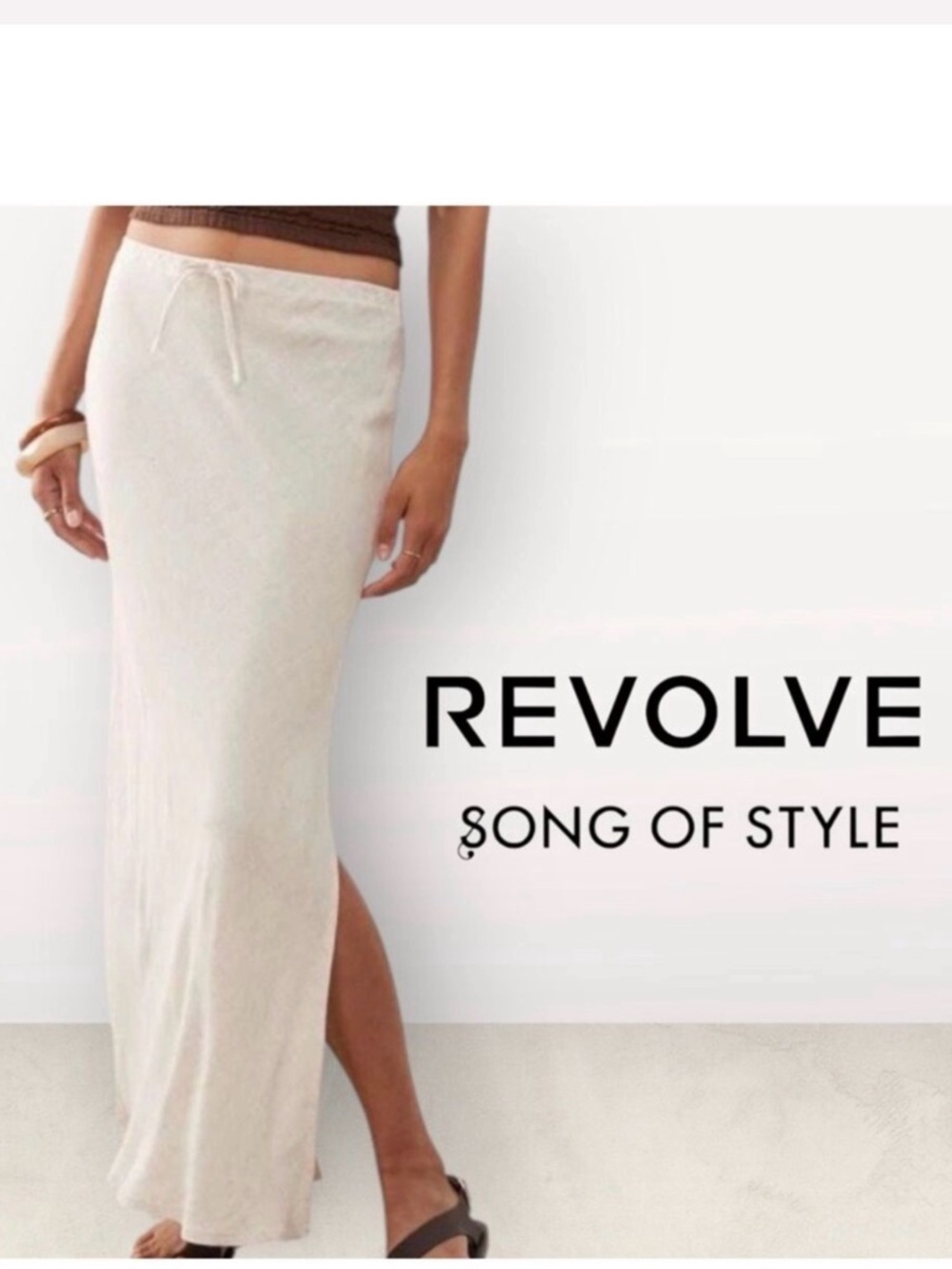 Song Of Style Linen Blend Maxi Side Slit Skirt Oatmeal Sz M